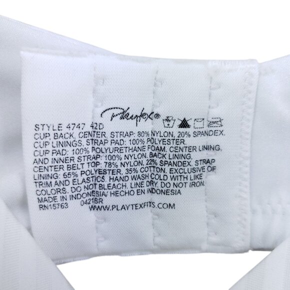 Playtex White T-Shirt Bra 42D Smooth Padded Underwire Stripe Design - Picture 5 of 6